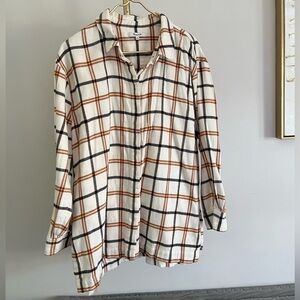 Madewell Cream and Brown Plaid retro boho casual Shirt size XL